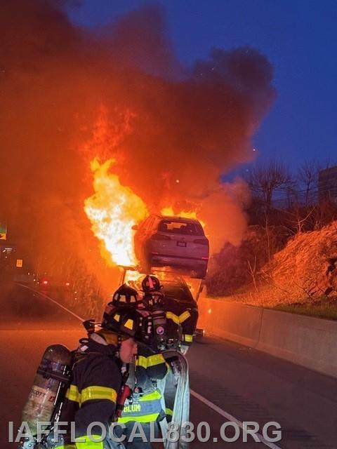 4/9/2025 I-95 Southbound prior to Exit 14 car transporter fire