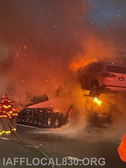 4/9/2025 I-95 Southbound  prior to Exit 14 car transporter fire